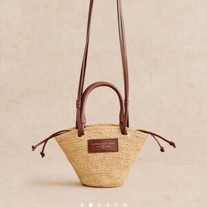Sezane handmade raffia Tan and Brown Mini Bag with Leather Accents